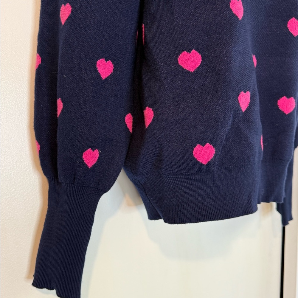 Nanette Lepore Navy Sweater with Pink Hearts - Picture 3 of 8